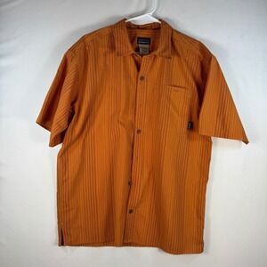 Patagonia Mens Orange Textured Vertical Stripe Short Sleeve Button Up Shirt M